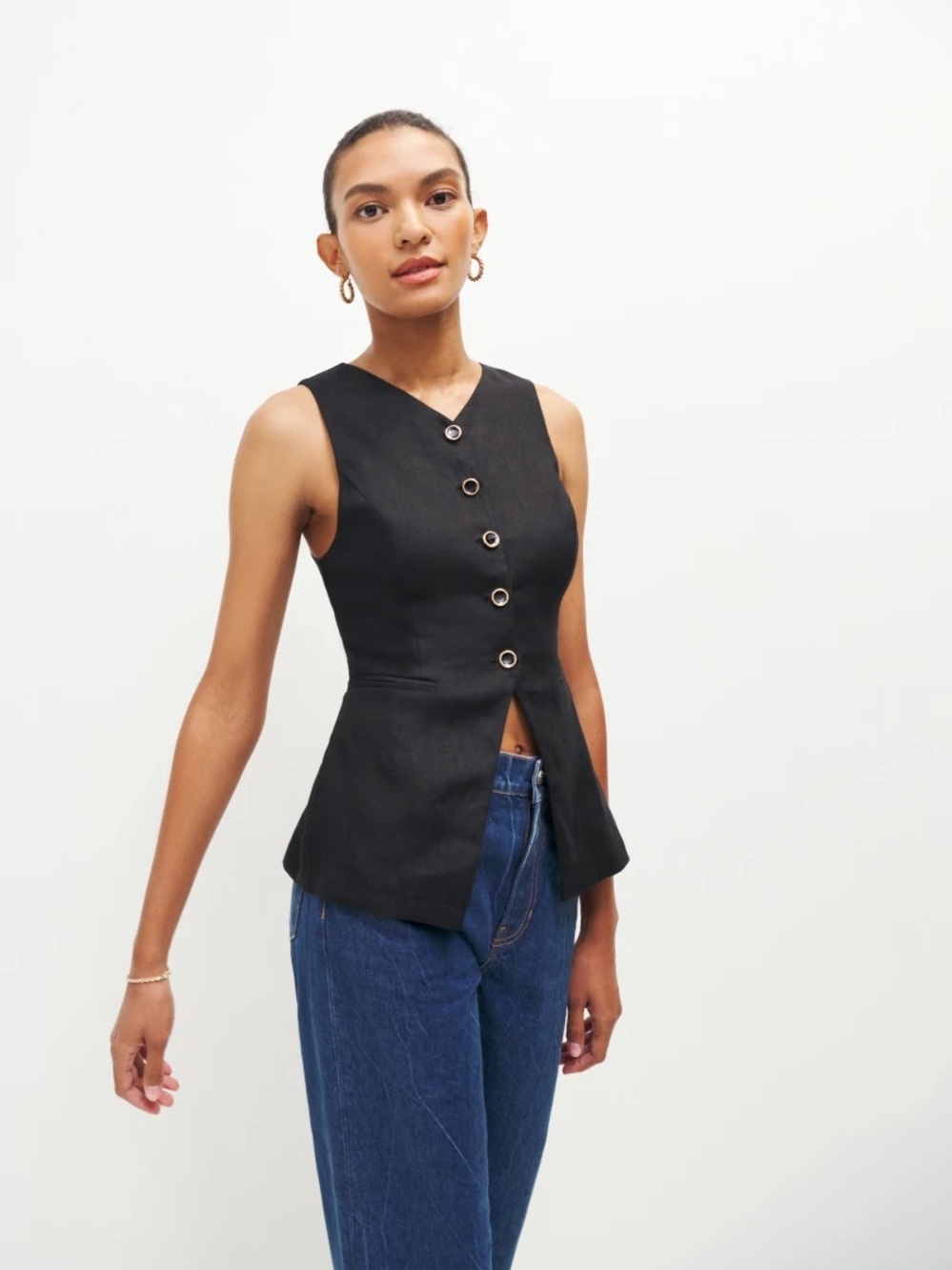 Reformation - aspen linen top - black - sz 6